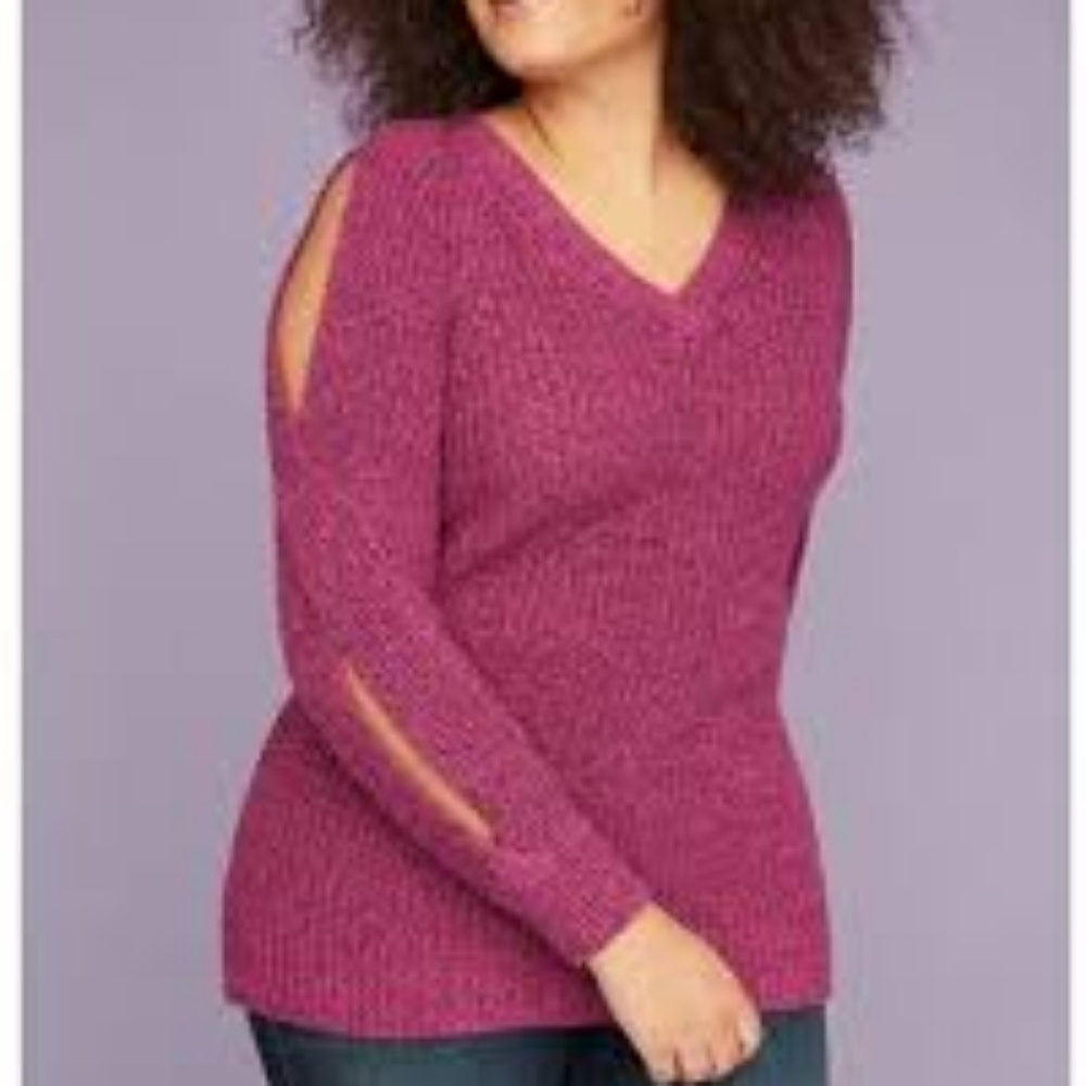 Purple cold shoulder sweater